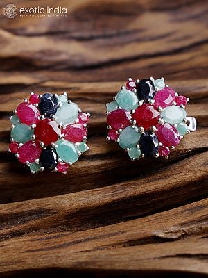 Sterling Silver Earrings with Sapphire, Ruby and Emerald