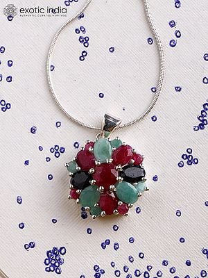 Sterling Silver Pendant with Ruby, Emerald and Sapphire