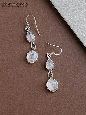 Rainbow Moonstone Cabochon Earrings in Sterling Silver