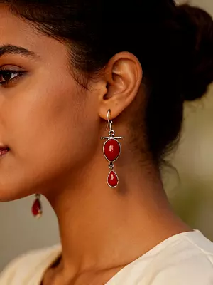 Red Onyx Stone Drop Sterling Silver Earrings