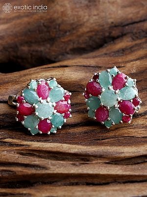 Sterling Silver Earrings with Ruby and Emerald