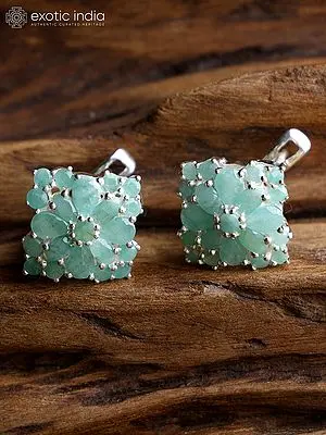 Sterling Silver Diamond Shaped Earrings with Faceted Emeralds