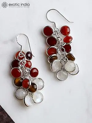Multi Gemstone Bunch Earrings In Sterling Silver