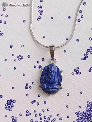 Lapis Lazuli Gemstone Lord Ganesha Pendant in Sterling Silver