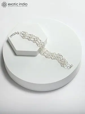 Three Layer Sterling Silver Bracelet with Cabochon Rainbow Moonstone