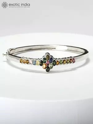 Sterling Silver Bangle with Multi Tourmaline