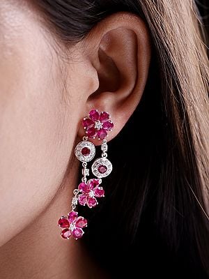 Nano Rubies Shower Earrings in Sterling Silver with Cubic Zirconia