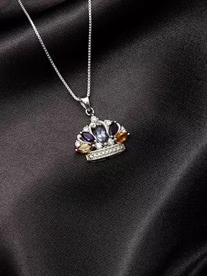 Crown Design Pendant with Faceted Gemstones