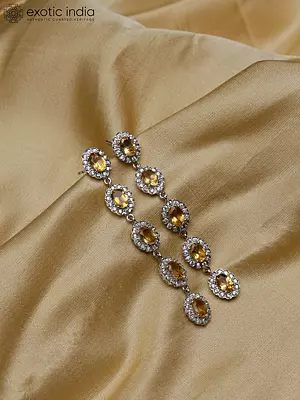Long Dangle Earrings with Citrine and Cubic Zirconia