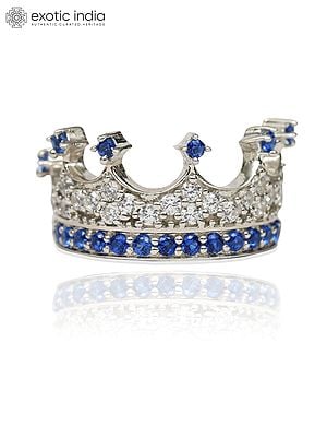 Sapphire and CZ Crown Design Ring