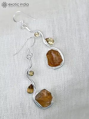 Sterling Silver Dangle Earrings with Raw Gemstone