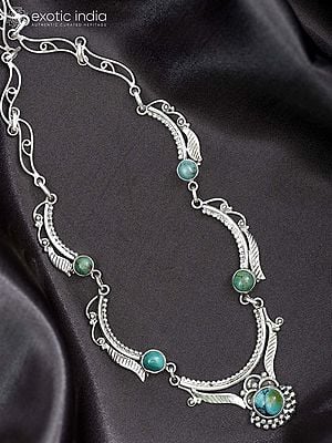Designer Sterling Silver Necklace with Turquoise Gemstones