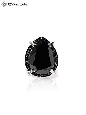 Designer Teardrop Shape Black Onyx Ring with Black Spinel Stones