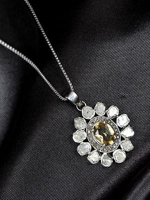 Floral Design Sterling Silver Pendant with Citrine Gemstone