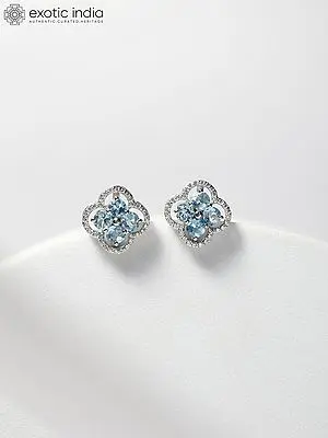 Beautiful Floral Blue Topaz Stud Earrings