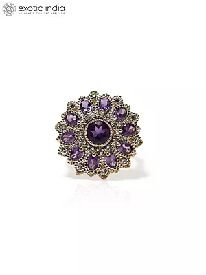Beautiful Floral Design Amethyst Gemstone Ring