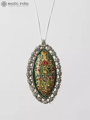 Meenakari Work on Green Onyx Stone Pendant