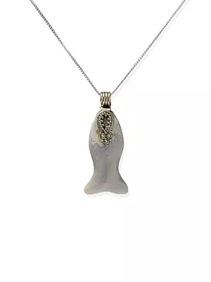 Fish Shape Cabochon Chalcedony Pendant