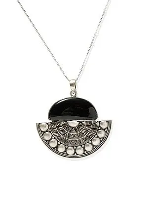 Sterling Silver Filigree Pendant with Black Onyx Gemstone