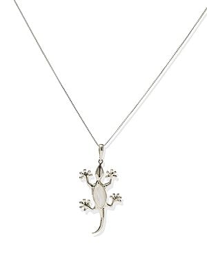 Lizard Sterling Silver Pendant with Rainbow Moonstone