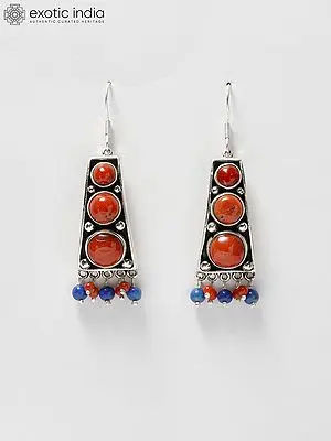 Sterling Silver Coral Gemstone Drop Earrings
