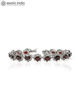 Faceted Garnet Sterling Silver Bracelet