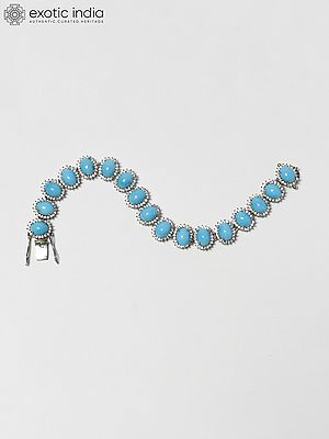 Sterling Silver Bracelet with Arizona Turquoise and Cubic Zirconia