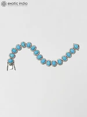 Sterling Silver Bracelet with Arizona Turquoise and Cubic Zirconia