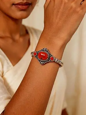 Coral Stone Sterling Silver Bangle