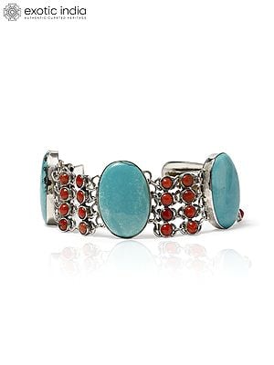 Sterling Silver Bracelet with Turquoise and Coral