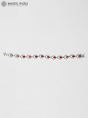 Drop Shape Sterling Silver Bracelet with Faceted Rubies and Cubic Zirconia