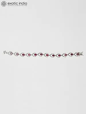 Drop Shape Sterling Silver Bracelet with Faceted Rubies and Cubic Zirconia
