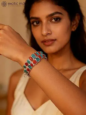 Sterling Silver Toggle Bracelet with Coral and Turquoise
