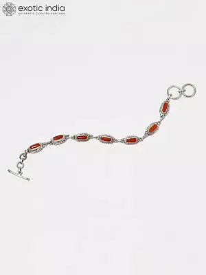 Coral Gemstone Toggle Bracelet in Sterling Silver