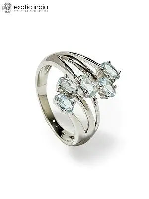 Sterling Silver Designer Ring with Faceted Blue Topaz