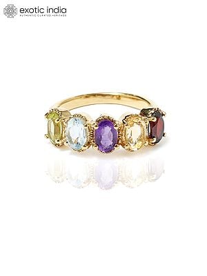 Faceted Multi Gemstone Gold-Plated Sterling Silver Ring