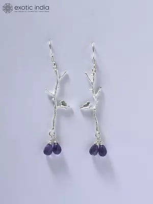 Tree Branch Earrings with Faceted Gemstones