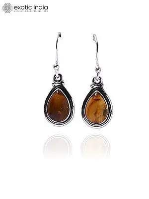 Teardrop Shape Amber Hook Earrings