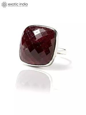 Square Sterling Silver Ring with Faceted Ruby
