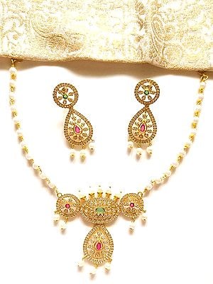 Brass Traditional Colorful Necklace Set With Beautiful Earrings