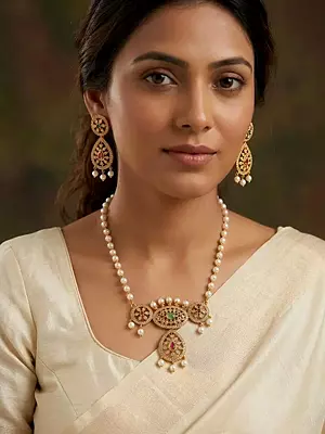 Brass Traditional Colorful Necklace Set with Beautiful Earrings