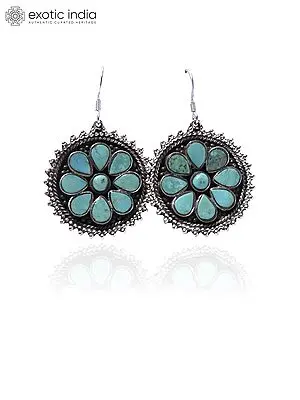 Round Shape Hook Earrings With Tibetan Turquoise
