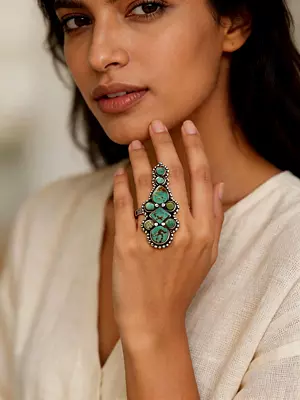 Adjustable Long Royston Turquoise Ring