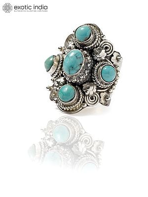 Adjustable Sterling Silver Ring with Tibetan Turquoise