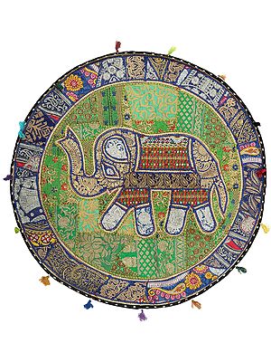 Royal-Blue Hand-Crafted Elephant Wall Hanging from Gujarat with Upcycled Embroidery Patchwork