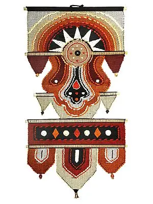 Sunset Cotton Handmade Wall-Hanging with Wooden Beads and Brass Bells from Maharashtra