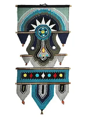 Ice-Queen Cotton Handmade Wall-Hanging with Wooden Beads and Brass Bells from Maharashtra