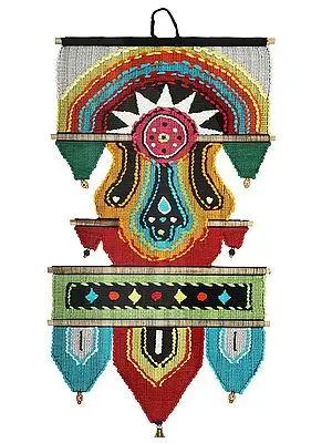 Rainbow-Cloud Cotton Handmade Wall-Hanging with Wooden Beads and Brass Bells from Maharashtra