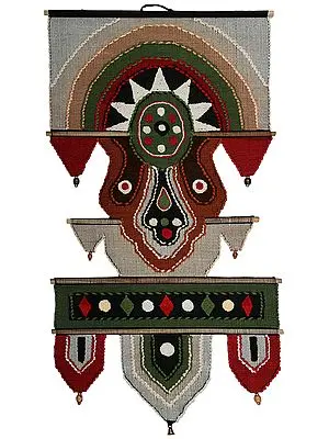 Multicolored Cotton Handmade Wall-Hanging with Wooden Beads and Brass Bells from Maharashtra