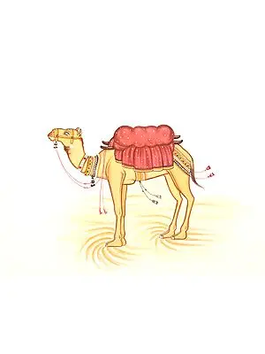 Watercolor Painting of Camel on Old Stamp Paper